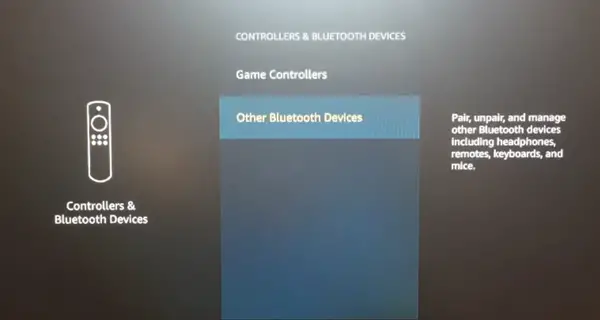 Click ‘Controllers and Bluetooth Devices’, then ‘Other Bluetooth Devices’ - How To Connect Your Bluetooth Speaker To An Amazon Fire TV Stick?