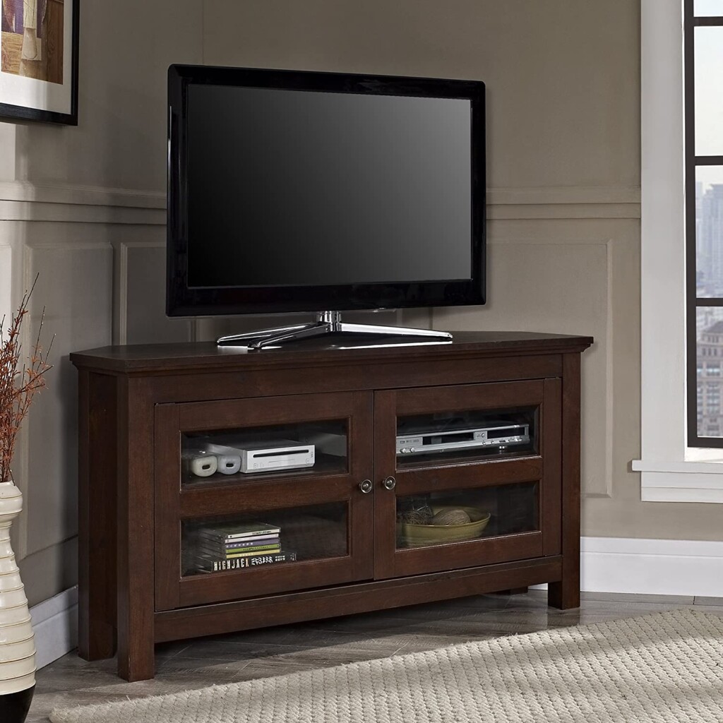 Walker Edison Modern Farmhouse Wood Corner Universal TV Stand for TV's - The Best Entertainment Centers for Small Rooms
