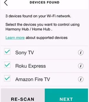 9) Adding Devices to the Harmony Hub - Automatically Detected Devices -
